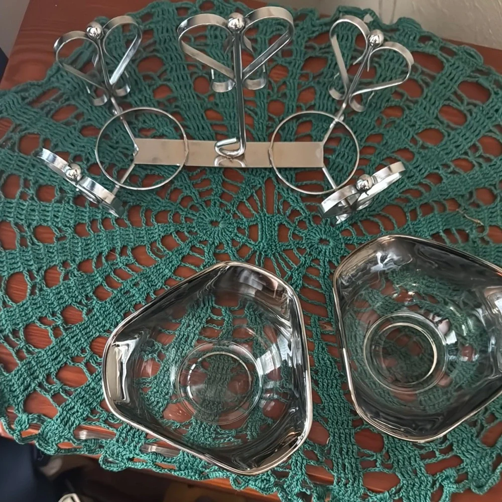 Vintage Double Condiment Dish with Heart Design